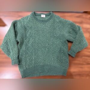 Sunday Best Heathered Green Cable Crewneck Sweater